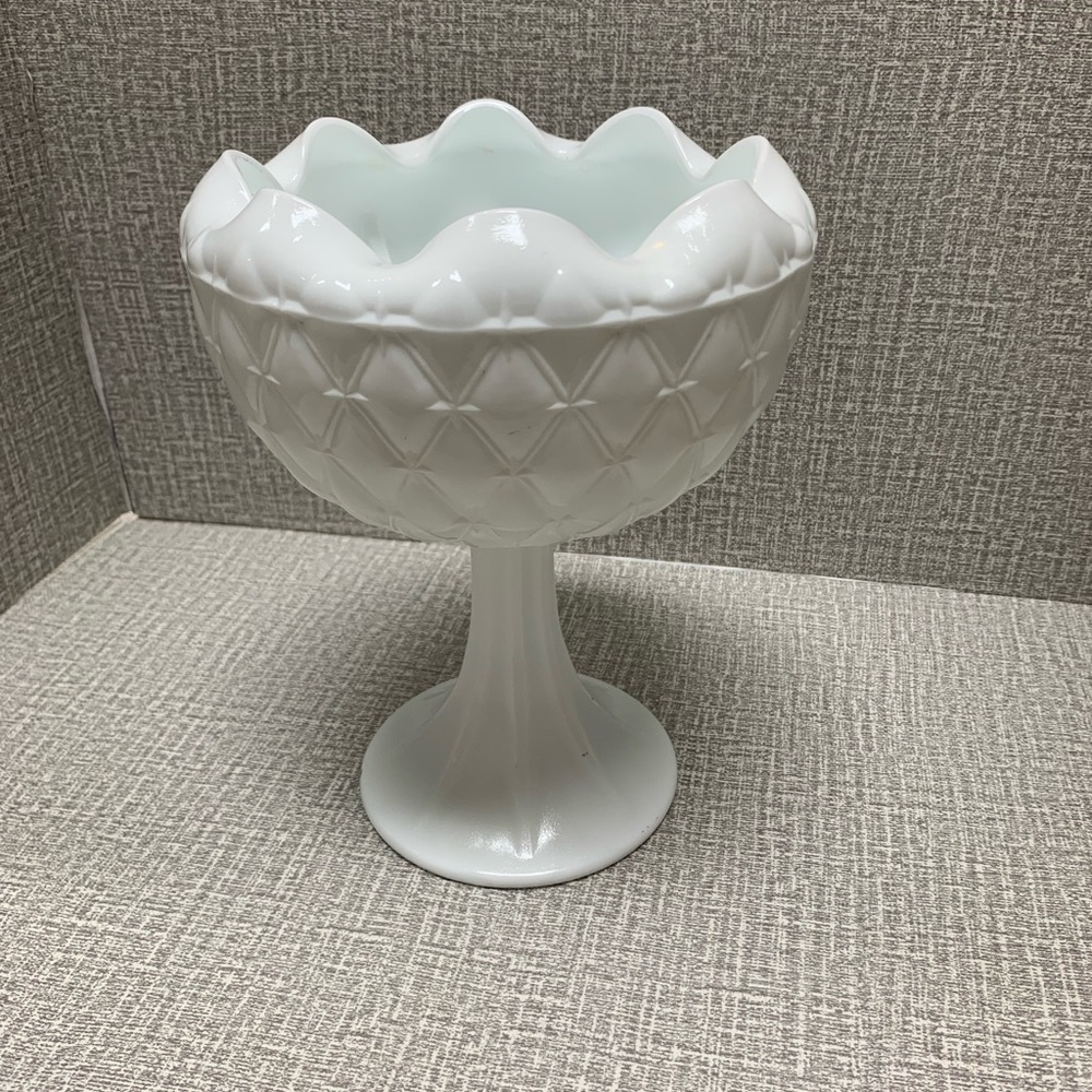 Vintage Indiana Glass Milk Glass Diamond Quilted Compote